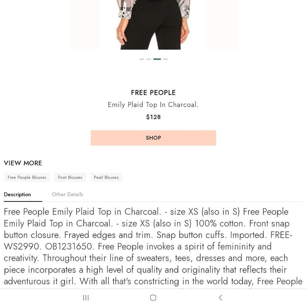 WE THE FREE‎ EMILY FLANNEL OVERSIZED TOP IN CHARCOAL PLAID - Picture 3 of 11